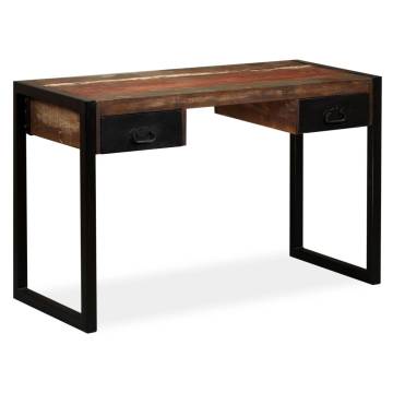 Industrial Solid Reclaimed Wood Desk with 2 Drawers - 120x50cm