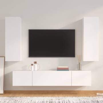 4 Piece White Engineered Wood TV Cabinet Set - Stylish & Practical