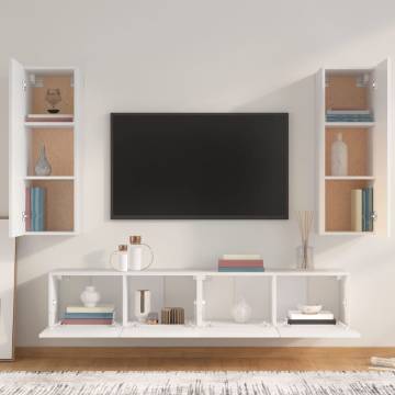 4 Piece White Engineered Wood TV Cabinet Set - Stylish & Practical