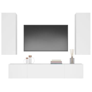 4 Piece White Engineered Wood TV Cabinet Set - Stylish & Practical