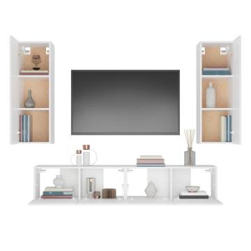 4 Piece White Engineered Wood TV Cabinet Set - Stylish & Practical