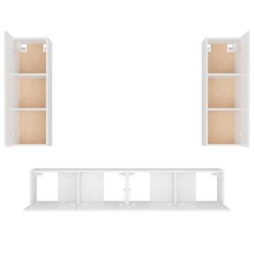 4 Piece White Engineered Wood TV Cabinet Set - Stylish & Practical