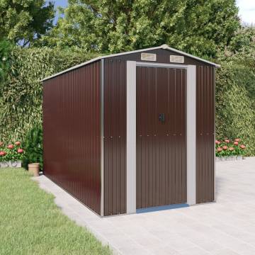 Garden Shed Dark Brown 192x357 cm | Galvanised Steel Storage