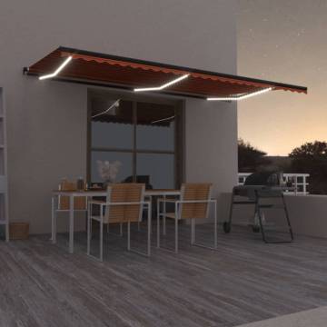 Manual Retractable Awning with LED - 600x350 cm Orange & Brown