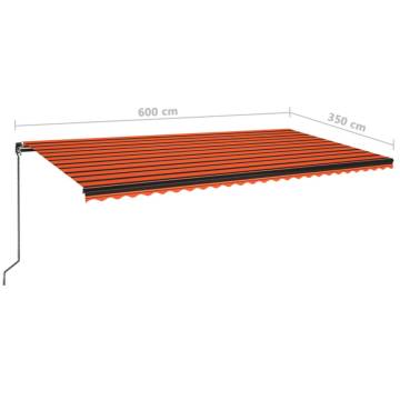 Manual Retractable Awning with LED - 600x350 cm Orange & Brown