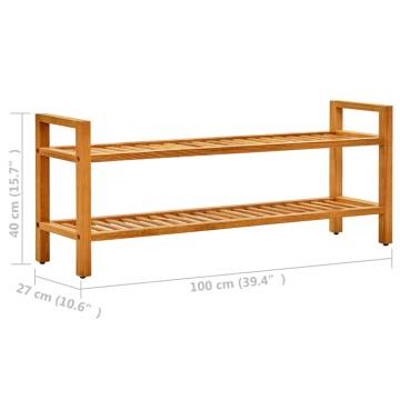 Solid Oak Shoe Rack with 2 Shelves - 100x27x40 cm