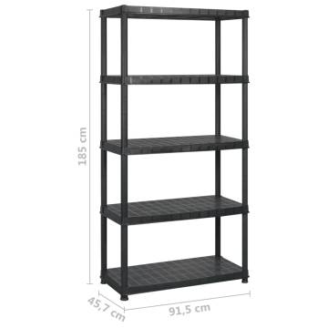 5-Tier Black Storage Shelf - Versatile & Sturdy Plastic Design