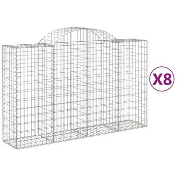 Arched Gabion Baskets - 8 pcs | Galvanised Iron | 200x50x120/140 cm