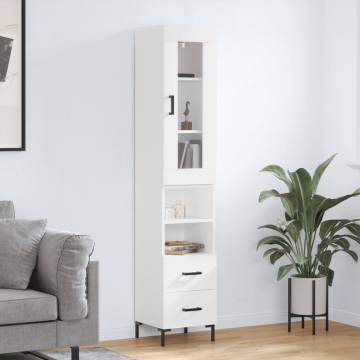 Stylish Highboard White 34.5x34x180 cm - Engineered Wood