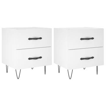 Modern White Bedside Cabinets - 2 pcs, 40x35x47.5 cm