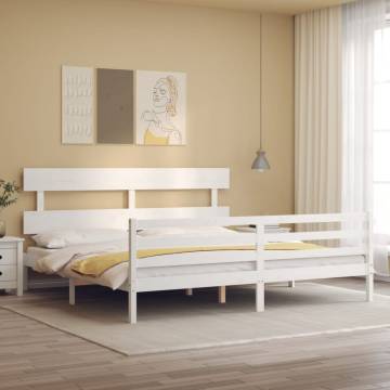 White Super King Bed Frame with Headboard - Solid Wood