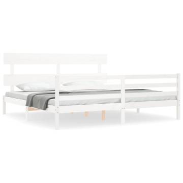 White Super King Bed Frame with Headboard - Solid Wood