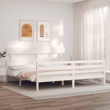 White Super King Bed Frame with Headboard - Solid Wood