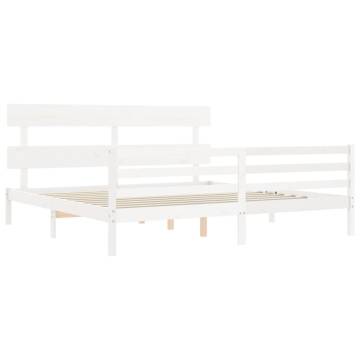 White Super King Bed Frame with Headboard - Solid Wood