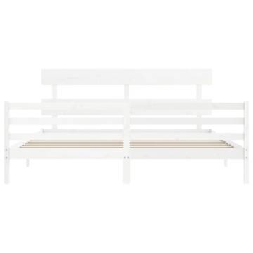 White Super King Bed Frame with Headboard - Solid Wood