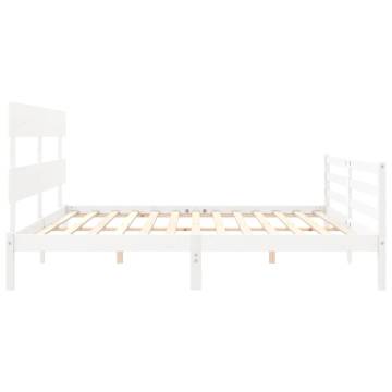 White Super King Bed Frame with Headboard - Solid Wood