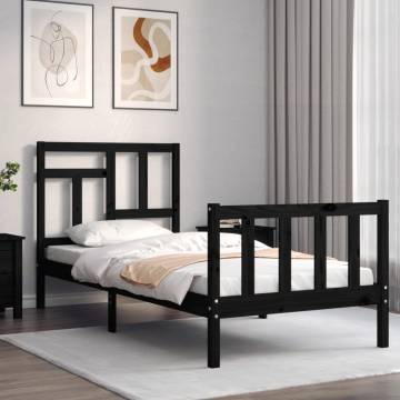 Bed Frame with Headboard Black 90x200 cm | Solid Wood