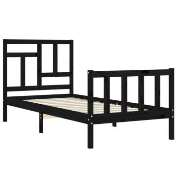 Bed Frame with Headboard Black 90x200 cm | Solid Wood