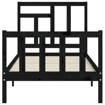 Bed Frame with Headboard Black 90x200 cm | Solid Wood