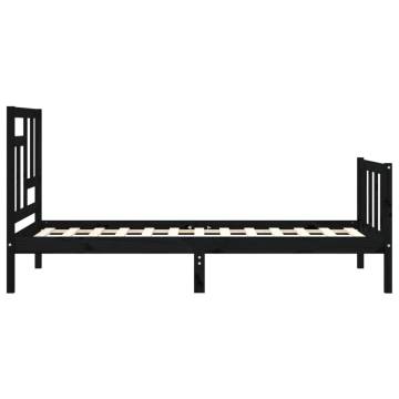 Bed Frame with Headboard Black 90x200 cm | Solid Wood