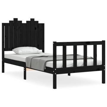 Black Solid Wood Bed Frame with Headboard - 90x200 cm