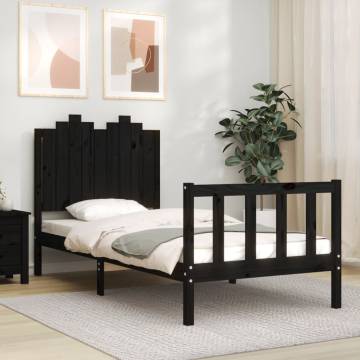 Black Solid Wood Bed Frame with Headboard - 90x200 cm