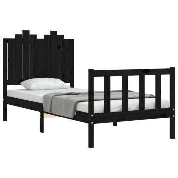 Black Solid Wood Bed Frame with Headboard - 90x200 cm