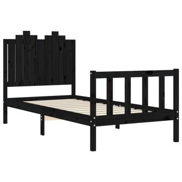 Black Solid Wood Bed Frame with Headboard - 90x200 cm