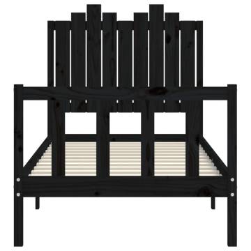 Black Solid Wood Bed Frame with Headboard - 90x200 cm