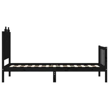 Black Solid Wood Bed Frame with Headboard - 90x200 cm