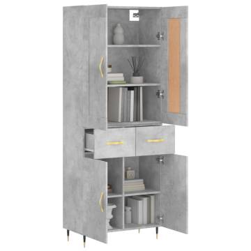 Stylish Highboard in Concrete Grey - 69.5x34x180 cm