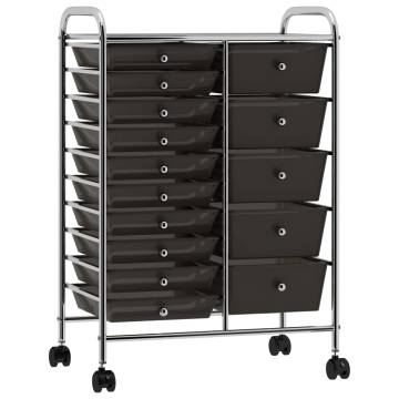 XXL 15-Drawer Mobile Storage Trolley - Black Plastic