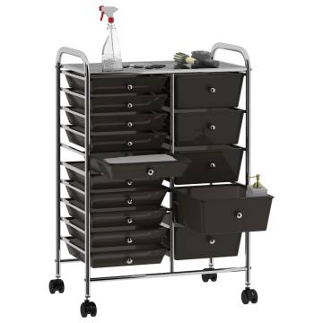 XXL 15-Drawer Mobile Storage Trolley - Black Plastic