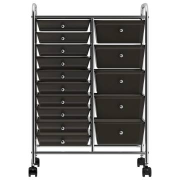 XXL 15-Drawer Mobile Storage Trolley - Black Plastic