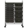 XXL 15-Drawer Mobile Storage Trolley - Black Plastic