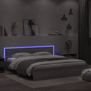 Stylish Grey Sonoma Bed Frame with LED - Super King Size 180x200 cm