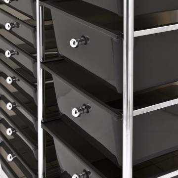 XXL 15-Drawer Mobile Storage Trolley - Black Plastic