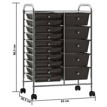 XXL 15-Drawer Mobile Storage Trolley - Black Plastic