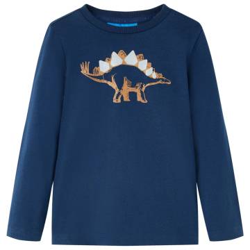 Kids' Long Sleeve Navy Blue T-Shirt with Dinosaur Print