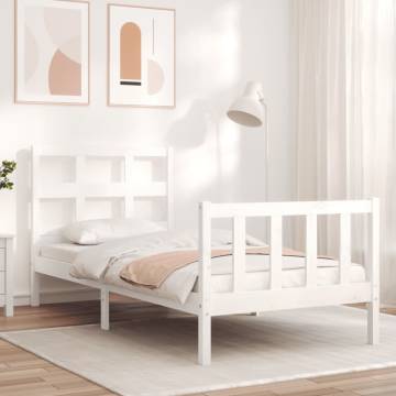 Stylish Solid Wood Bed Frame with Headboard - 90x200 cm White