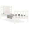 White Small Single Bed Frame with Headboard - Solid Pine