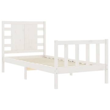 White Small Single Bed Frame with Headboard - Solid Pine