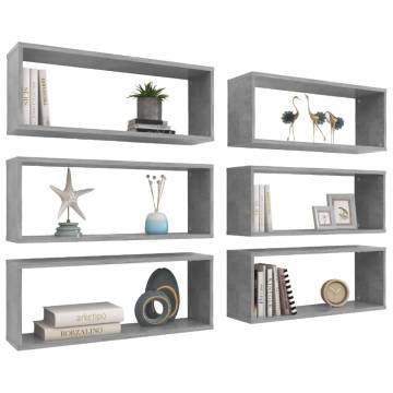 Concrete Grey Wall Cube Shelf Set - 6 pcs - Stylish & Durable