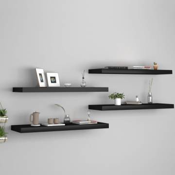 Stylish Floating Wall Shelves - Set of 4 Black MDF