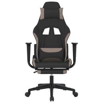 Massage Gaming Chair with Footrest - Black & Taupe Fabric