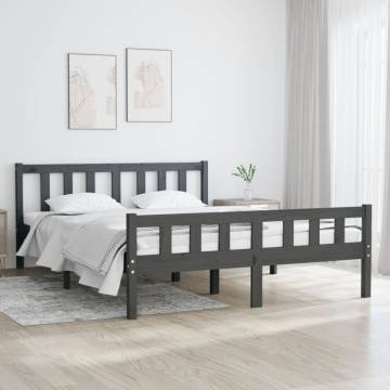 Grey Solid Wood Bed Frame 120x190 cm Small Double - HipoMarket