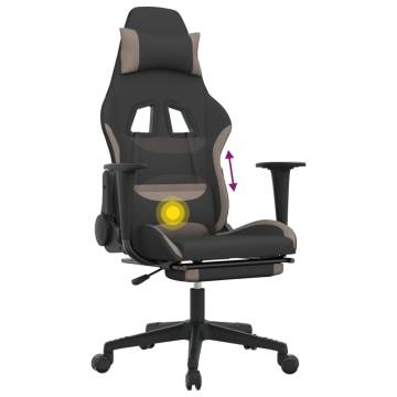 Massage Gaming Chair with Footrest - Black & Taupe Fabric