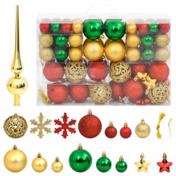 112 Piece Christmas Bauble Set - Red, Green, Gold Decorations