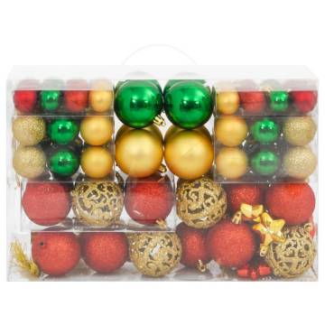 112 Piece Christmas Bauble Set - Red, Green, Gold Decorations