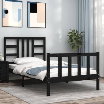 Black Bed Frame with Headboard - 90x190 cm Single Solid Wood